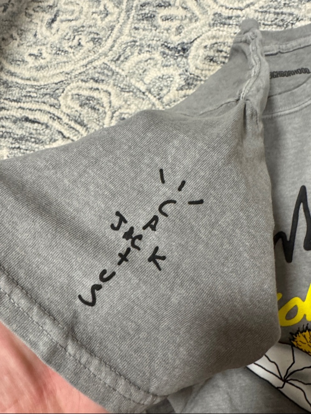 Cactus Jack by Travis Scott Gray Tee with Yellow Bee Graphic - Picture 3 of 5